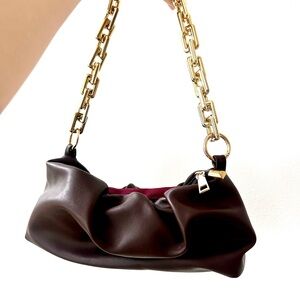 Elegant Brown Faux Leather Bag with Gold Chain